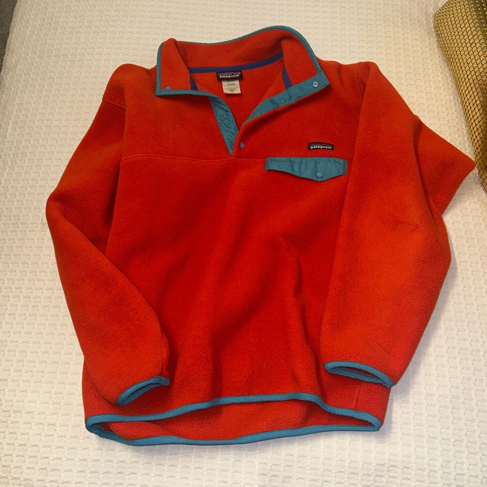 Patagonia Synchilla Red Pullover with Blue Accents